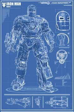 Blueprint-style technical artwork of an engineered suit concept