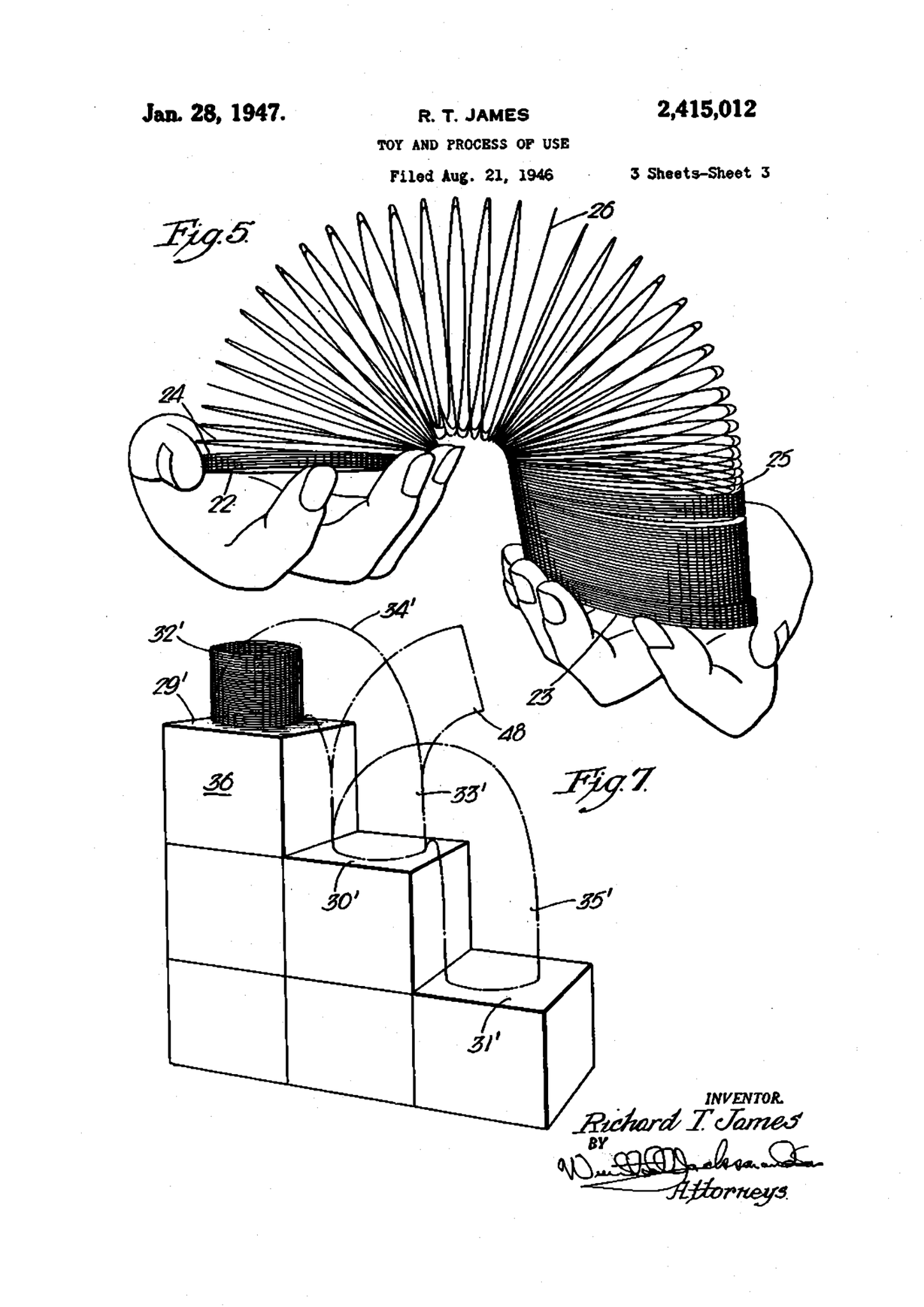 Historic patent drawing of a helical spring toy